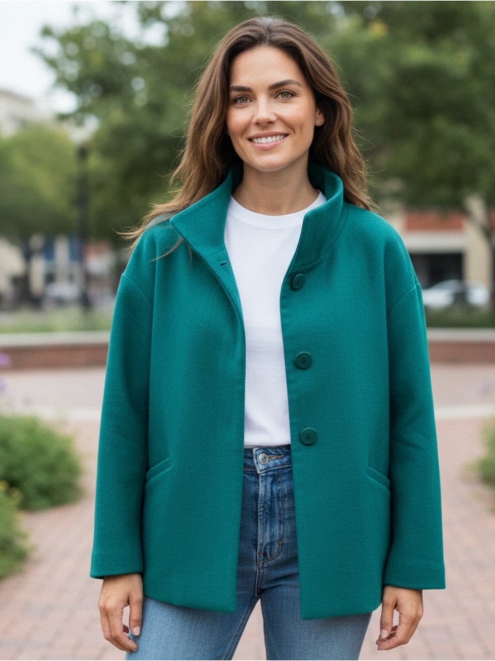 Talbots Teal Button-Front Short Coat